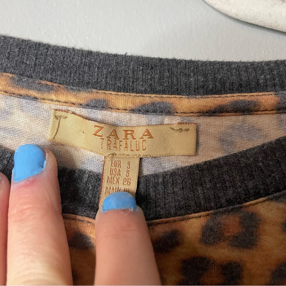 Zara Trafaluc Simply Number 1 Animal Cheetah Leopard Print Short Sleeve Shirt Sm - Picture 3 of 5